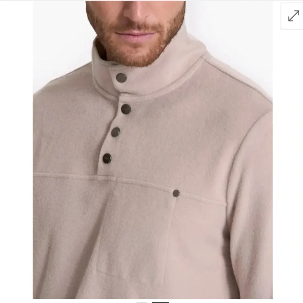 Vuori Venice Wool Pullover Beige Wool Blend Fleece Men’s M Quarter Snap Logo